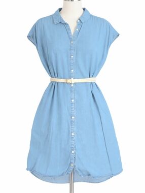 DownEast Blue Chambray Shirt Dress with Belt Size Med